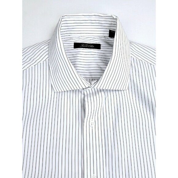 Tasso Elba Spa Size 17.5 34-35 Egyptian Cotton White Black Tan Trim Ftench Cuff - Picture 1 of 10